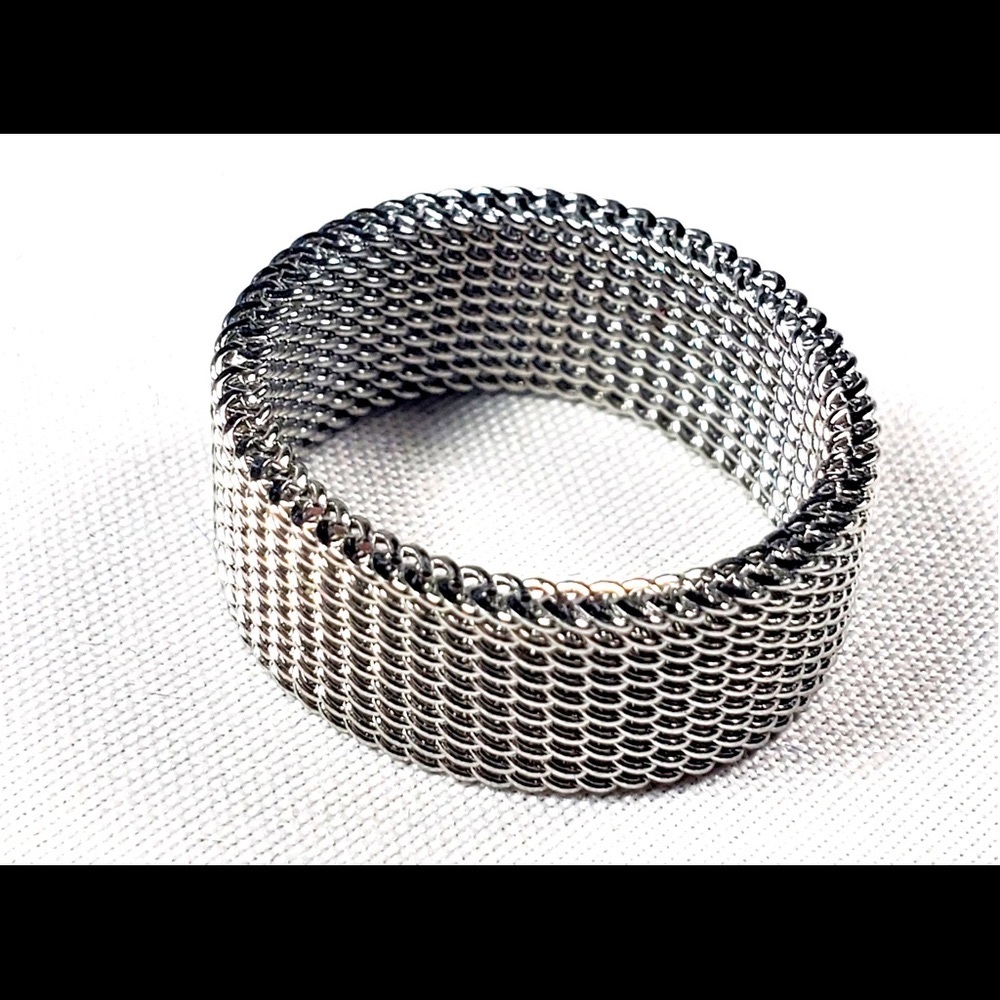 Vintage chain link mesh silver ring Size 5